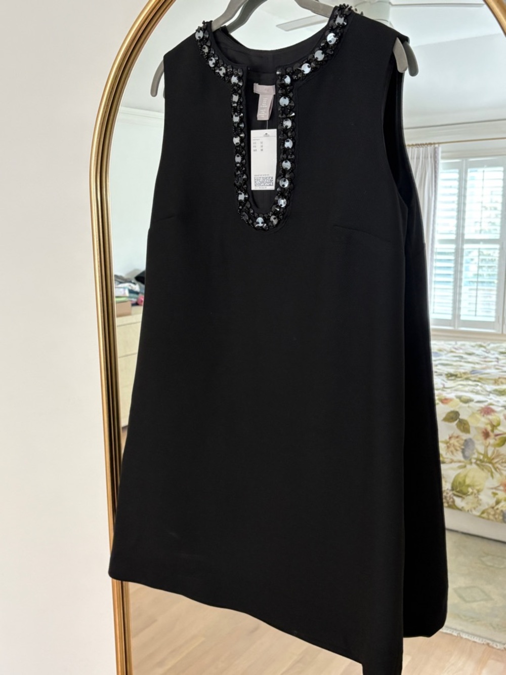 H&M Black Sleeveless Beaded-Trim Mini Dress